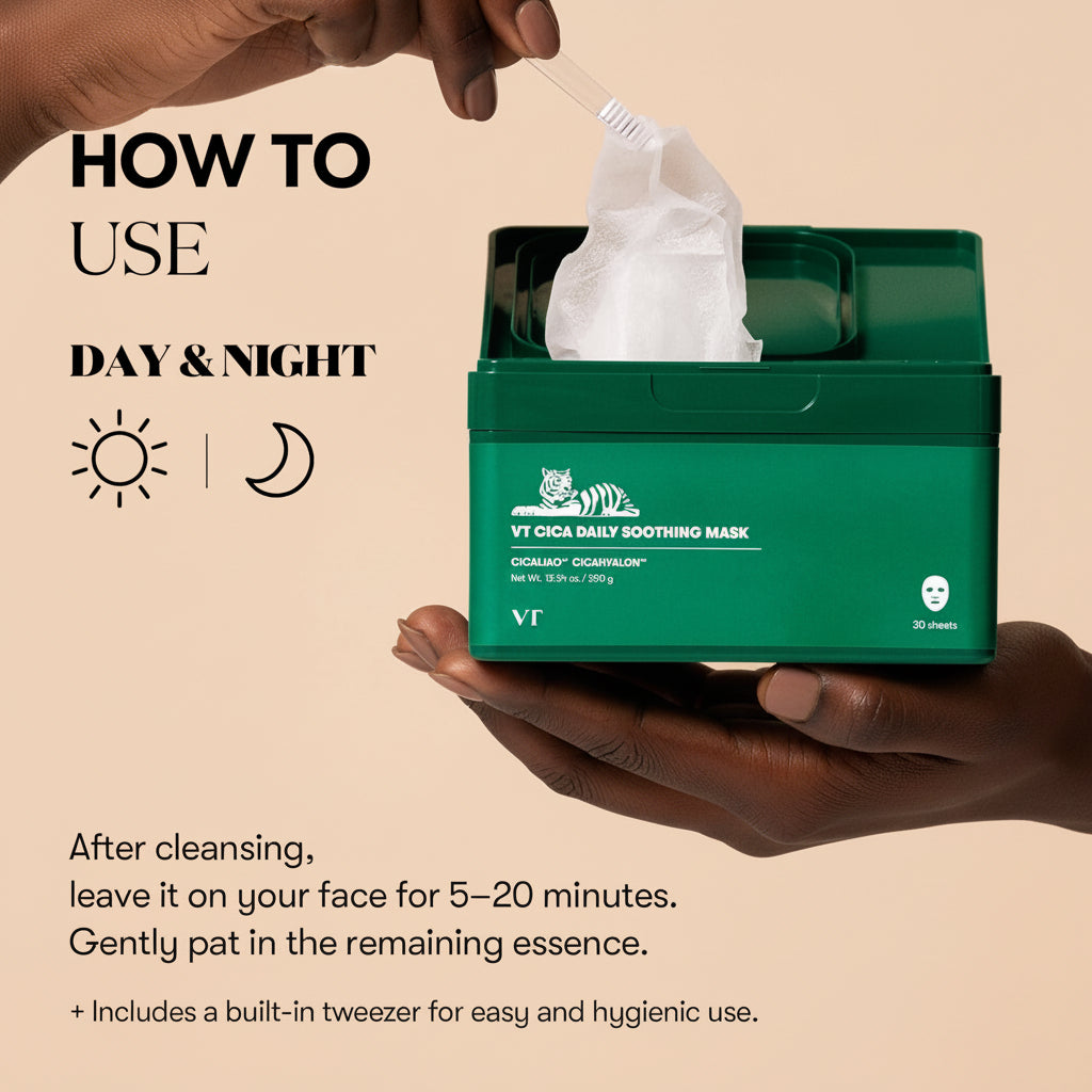 CICA Daily Soothing Mask 30 Sheets, Centella Asiatica & Hyaluronic Acid for Moisturizing & Hydrating, Instant Calm & Glow, Skin Softening Facial Mask, Korean Face Mask