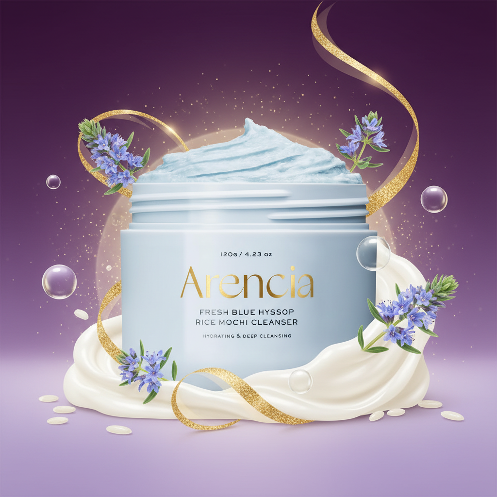 Arencia Fresh Blue Hyssop Rice Mochi Cleanser - Gentle 3-in-1 cleanser with blue hyssop
